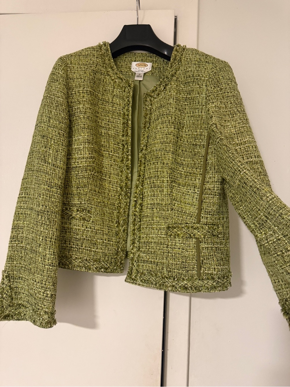 St. John Collection Lime Green Tweed Collarless Jacket